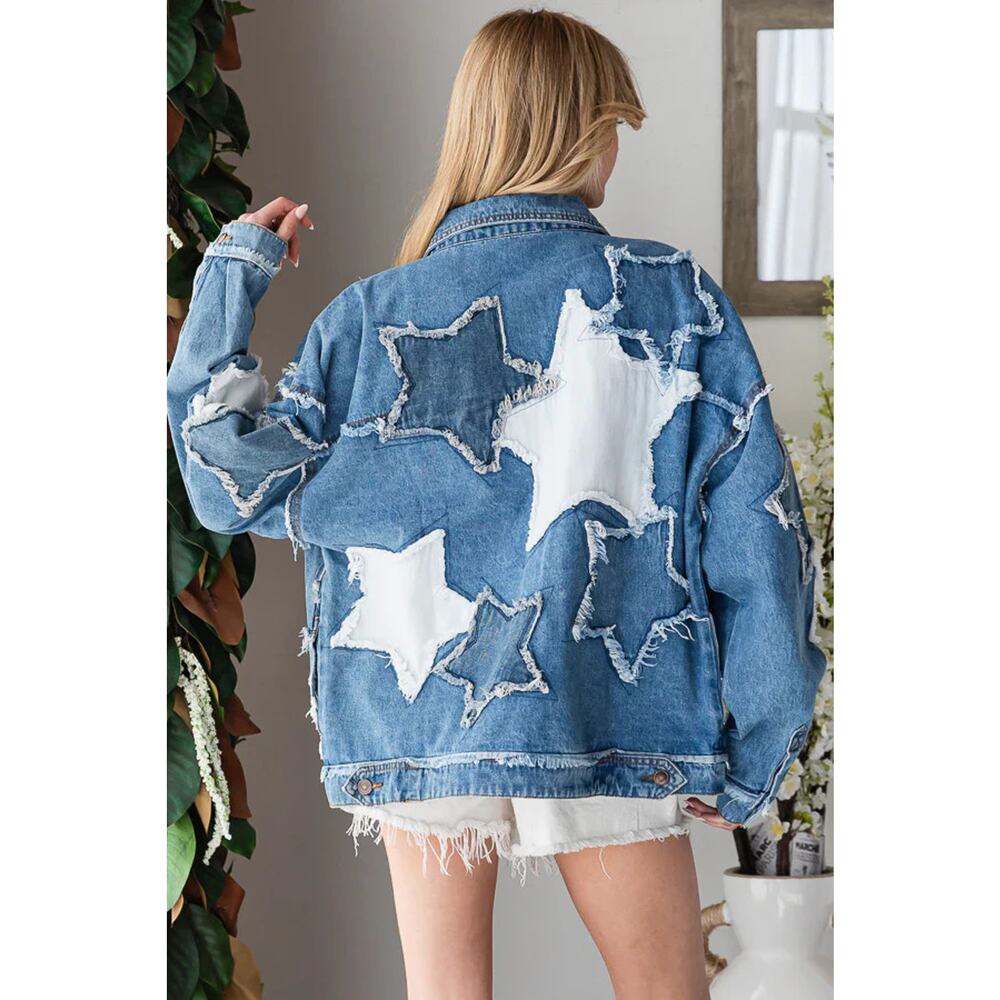 "Denim Superstar" Oversized Star Patch Denim Jacket - Picture 6 of 6
